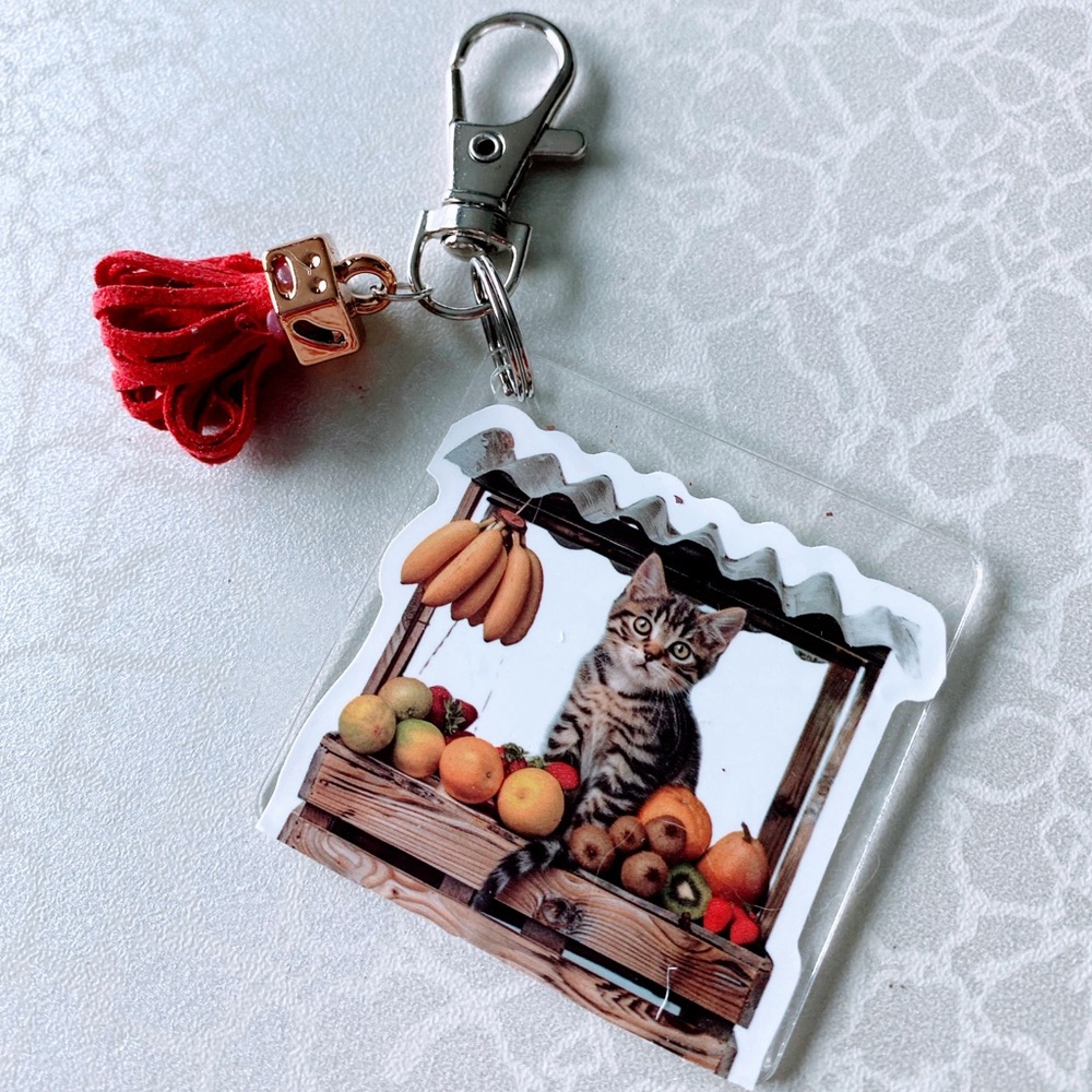Red and Silver Cat Keychain
